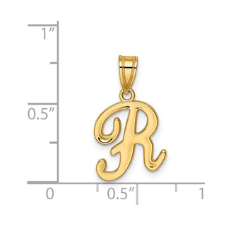14k Yellow Gold R Script Initial Pendant
