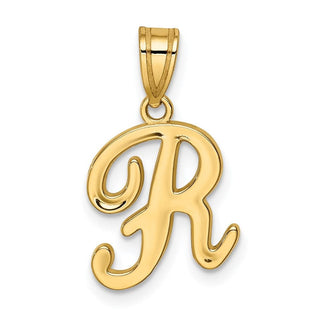 14k Yellow Gold R Script Initial Pendant