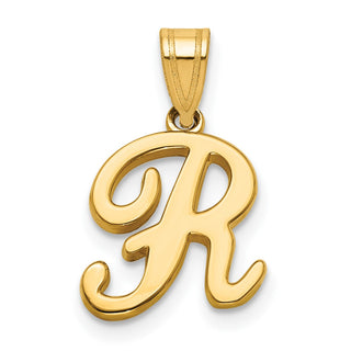 14k Yellow Gold R Script Initial Pendant