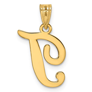 14k Yellow Gold T Script Initial Pendant
