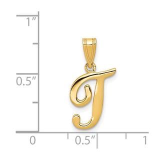 14k Yellow Gold T Script Initial Pendant