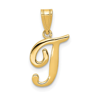 14k Yellow Gold T Script Initial Pendant