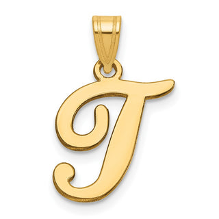 14k Yellow Gold T Script Initial Pendant