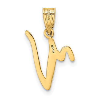 14k Yellow Gold V Script Initial Pendant