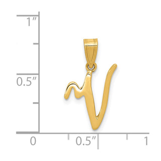 14k Yellow Gold V Script Initial Pendant