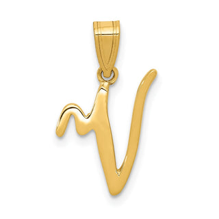 14k Yellow Gold V Script Initial Pendant