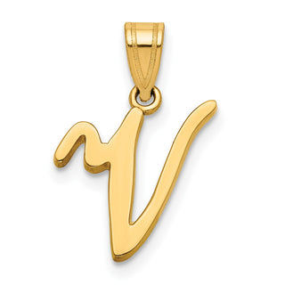 14k Yellow Gold V Script Initial Pendant