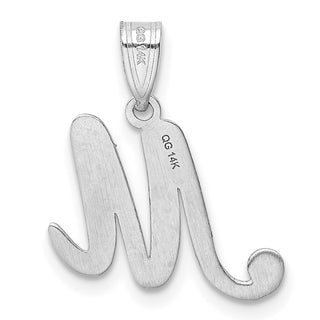 14k White Gold Script Letter M Initial Pendant