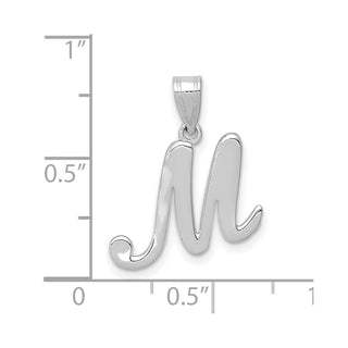14k White Gold Script Letter M Initial Pendant
