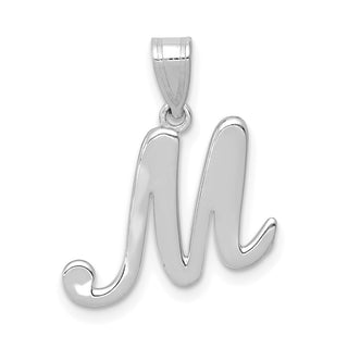 14k White Gold Script Letter M Initial Pendant