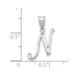14k White Gold Script Letter N Initial Pendant