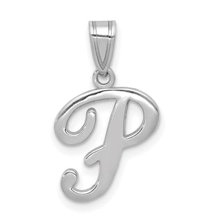 14k White Gold Script Letter P Initial Pendant