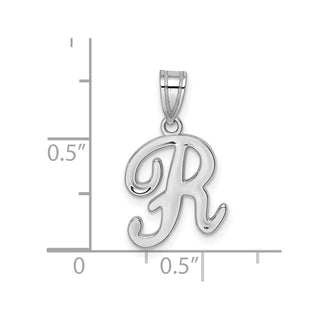 14k White Gold Script Letter R Initial Pendant