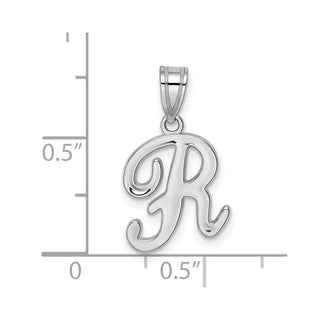 14k White Gold Script Letter R Initial Pendant