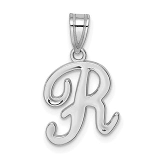 14k White Gold Script Letter R Initial Pendant