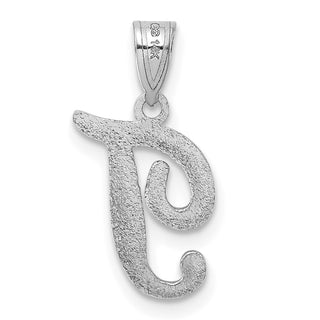 14k White Gold Script Letter T Initial Pendant