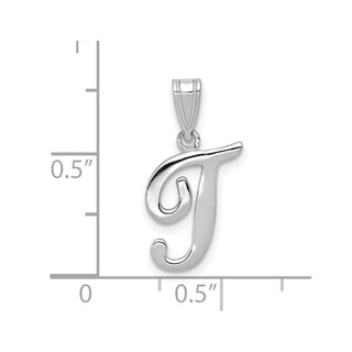 14k White Gold Script Letter T Initial Pendant