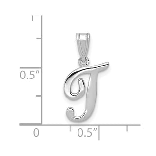14k White Gold Script Letter T Initial Pendant