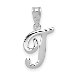14k White Gold Script Letter T Initial Pendant