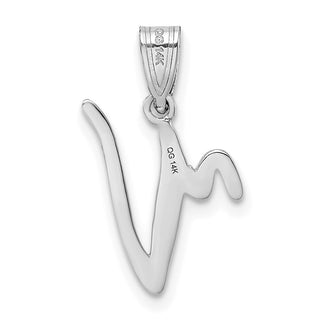 14k White Gold Script Letter V Initial Pendant