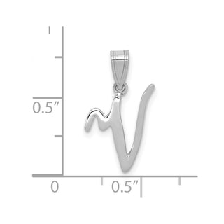 14k White Gold Script Letter V Initial Pendant