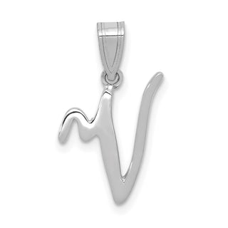 14k White Gold Script Letter V Initial Pendant