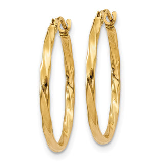 14k Yellow Gold 15mm Twist Hoop Earrings