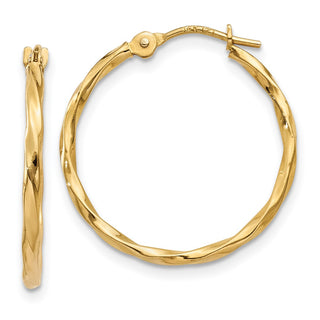 14k Yellow Gold 15mm Twist Hoop Earrings
