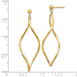 14k Yellow Gold 40mm Twisted Post Dangle Earrings