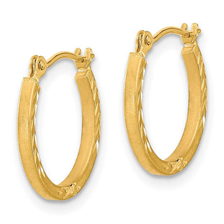 14k Yellow Gold 15.15mm Satin and Polished Diamond-cut Design Hoop Earrings