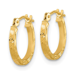 14k Yellow Gold 13.4mm Polished Diamond-cut Square Tube Hoop Earrings