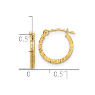 14k Yellow Gold 13.4mm Polished Diamond-cut Square Tube Hoop Earrings