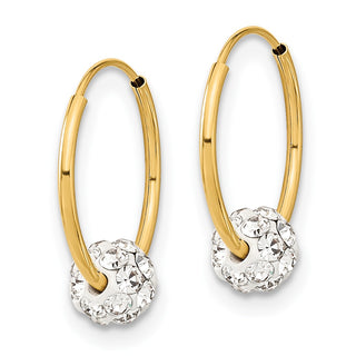 14k Yellow Gold 15.3mm Polished Crystal and Resin Bead Endless Hoop Earrings