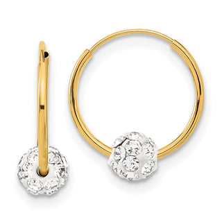14k Yellow Gold 15.3mm Polished Crystal and Resin Bead Endless Hoop Earrings