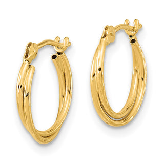14k Yellow Gold 12.9mm Diamond-cut Polished Double Hoop Earrings