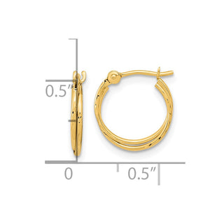 14k Yellow Gold 12.9mm Diamond-cut Polished Double Hoop Earrings