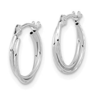14k White Gold 12.9mm Polished Diamond-cut Double Hoop Earrings