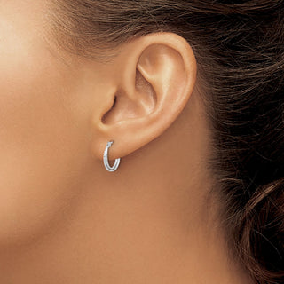 14k White Gold 12.9mm Polished Diamond-cut Double Hoop Earrings