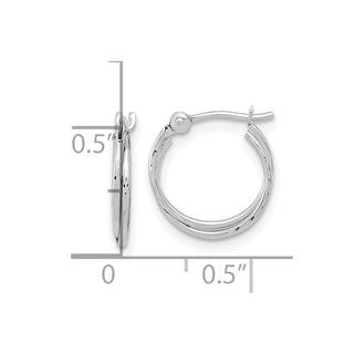 14k White Gold 12.9mm Polished Diamond-cut Double Hoop Earrings