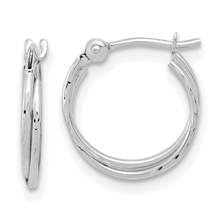 14k White Gold 12.9mm Polished Diamond-cut Double Hoop Earrings