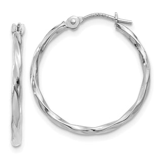 14k White Gold 18.9mm Polished Twisted Hoop Earrings