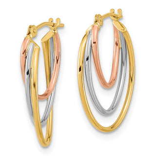 14k Tri-Color Gold 21.2mm Diamond-cut Graduated 3 Ring Hoop Earrings
