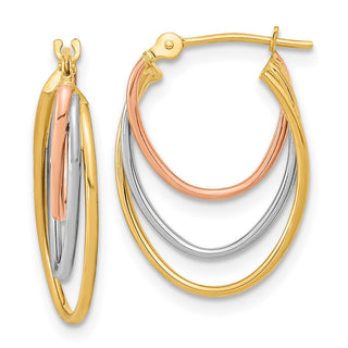14k Tri-Color Gold 21.2mm Diamond-cut Graduated 3 Ring Hoop Earrings