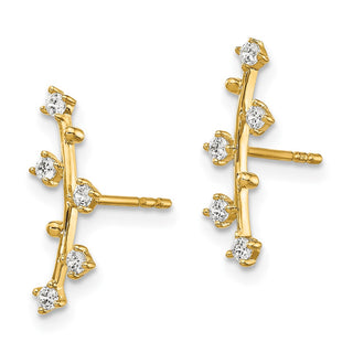 14k Yellow Gold 14.85mm Polished Bar CZ Stud Earrings