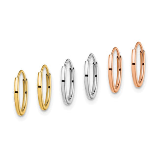 14k Tri-Color Gold 10.2mm Gold 3-pair Hoop Earrings Set