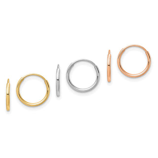 14k Tri-Color Gold 10.2mm Gold 3-pair Hoop Earrings Set