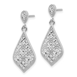 14K White Gold 27.5mm Rhodium-Plated Diamond-Cut Cutout Teardrop Dangle Earrings