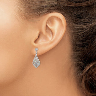 14K White Gold 27.5mm Rhodium-Plated Diamond-Cut Cutout Teardrop Dangle Earrings