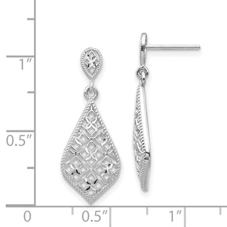 14K White Gold 27.5mm Rhodium-Plated Diamond-Cut Cutout Teardrop Dangle Earrings