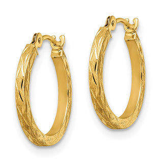 14k Yellow Gold 15.28mm Polished and Satin Diamond-cut Hoop Earrings